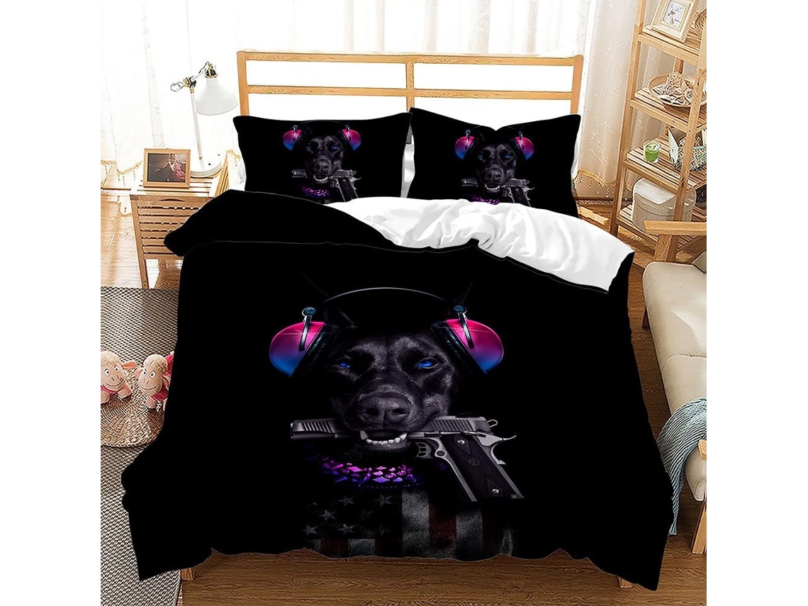 Conjunto de Cama com Estampa Cachorro em Microfibra Fronha 135x200cm