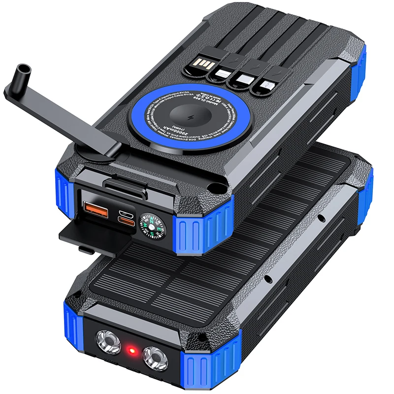 Carregador Solar Portátil com Manivela, 20000mah, 22,5w, Carregamento Rápido. MDUG (azul)