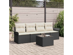 Vidaxl Conjunto De Sofás Com Almofada 5 Pcs Preto Vime Pe