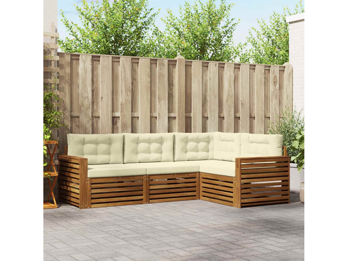 Vidaxl Conjunto De Sofás Para Exterior 4 Pcs Natural E Creme