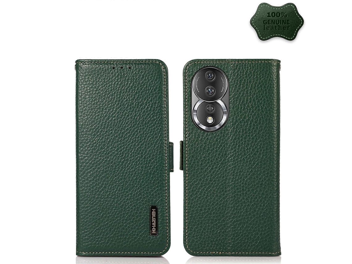 Capa Para Celular For Honor 80 Pro Khazneh Em Couro Cor Lichia Com Fecho Magnético Lateral E Proteção Rfid.