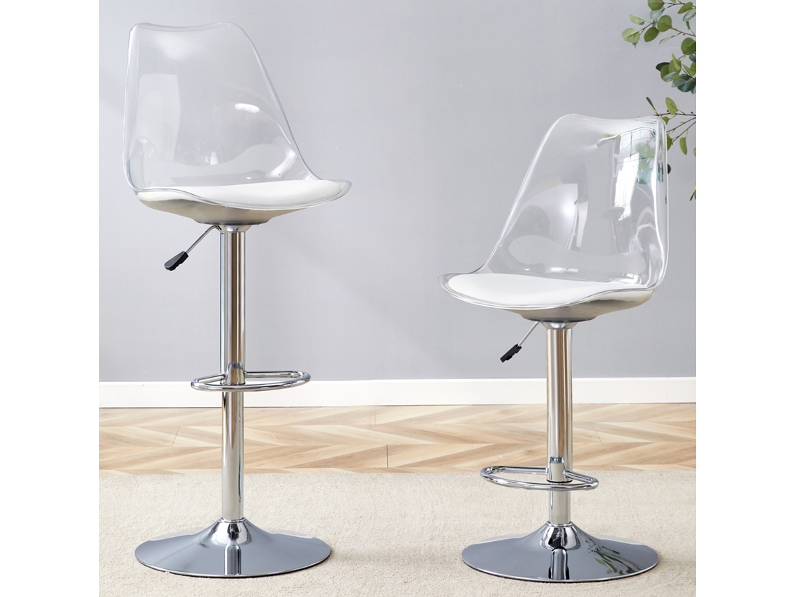 Conjunto De 2 Bancos De Bar Giratórios E Ajustáveis Em Metal E Plástico Transparente Com Assento Pu