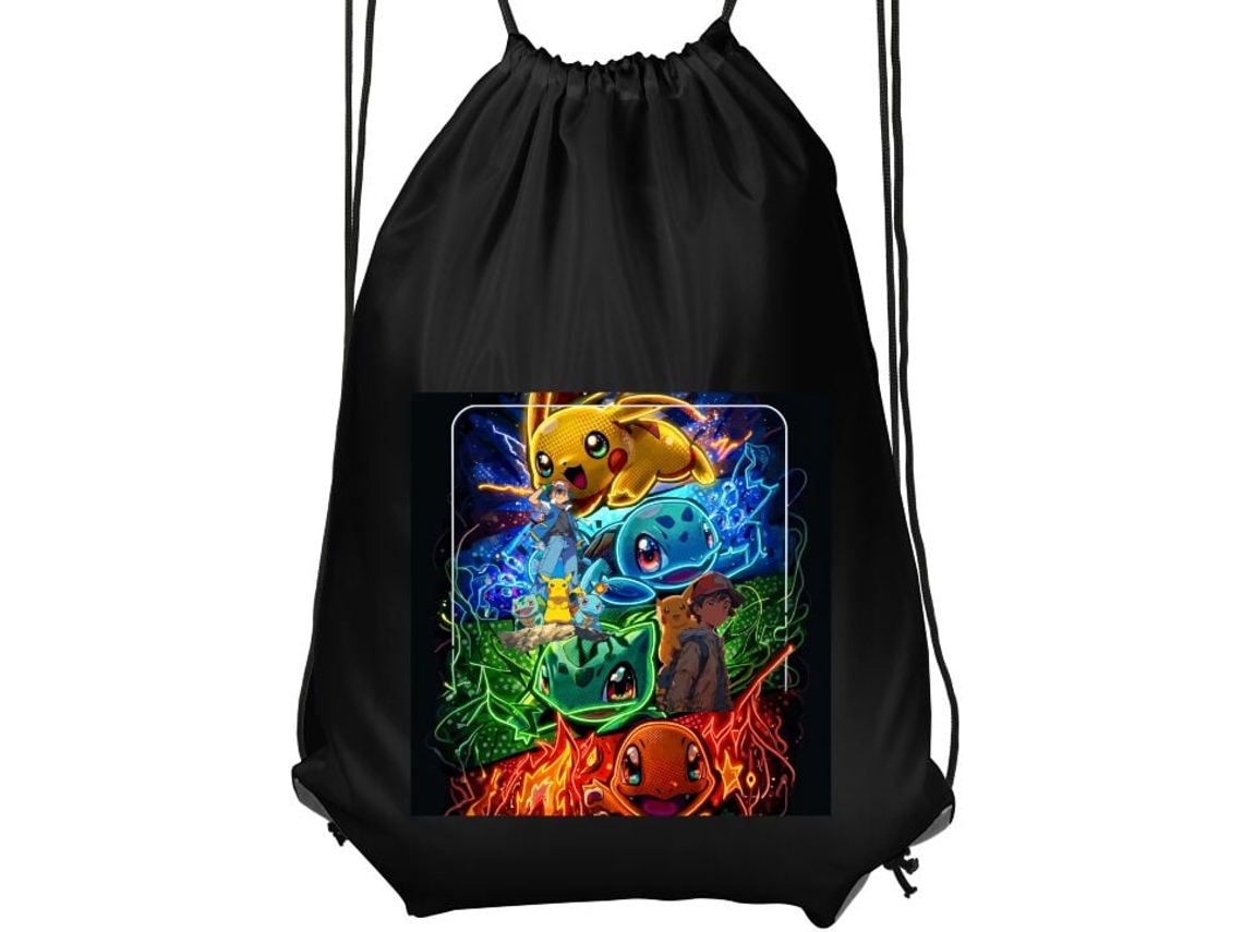 Mochila De Ginástica Infantil| Confortável E Prática, Preta, Com Estampa Divertida De Personagens Monstros Populares E Um Toque Colorido Anime