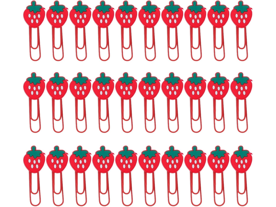Clips De Papel Hemoton Em Pvc Formato Morango, Pacote Com 30 Unidades, Marcadores De Página Em Formato Fruta Vermelha