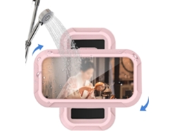 Suporte Para Telemóvel De Duche - Suporte Para Telemóvel - Montagem Na Parede - Impermeável - Rotação 360° - Autocolante Sem Furos - Ecrã Tátil - Rosa