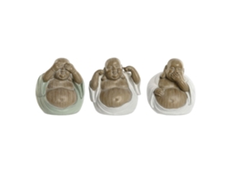 Figura Decorativa HOME ESPRIT Branco Verde Buda Oriental 10x9x10,5 cm 3 Unidades