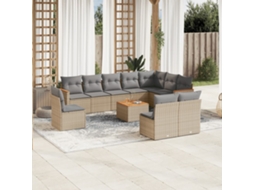 Conjunto de Sofá de Jardim 11 Peças C/ Almofadões Vime Pe Bege Dkd Home Decor