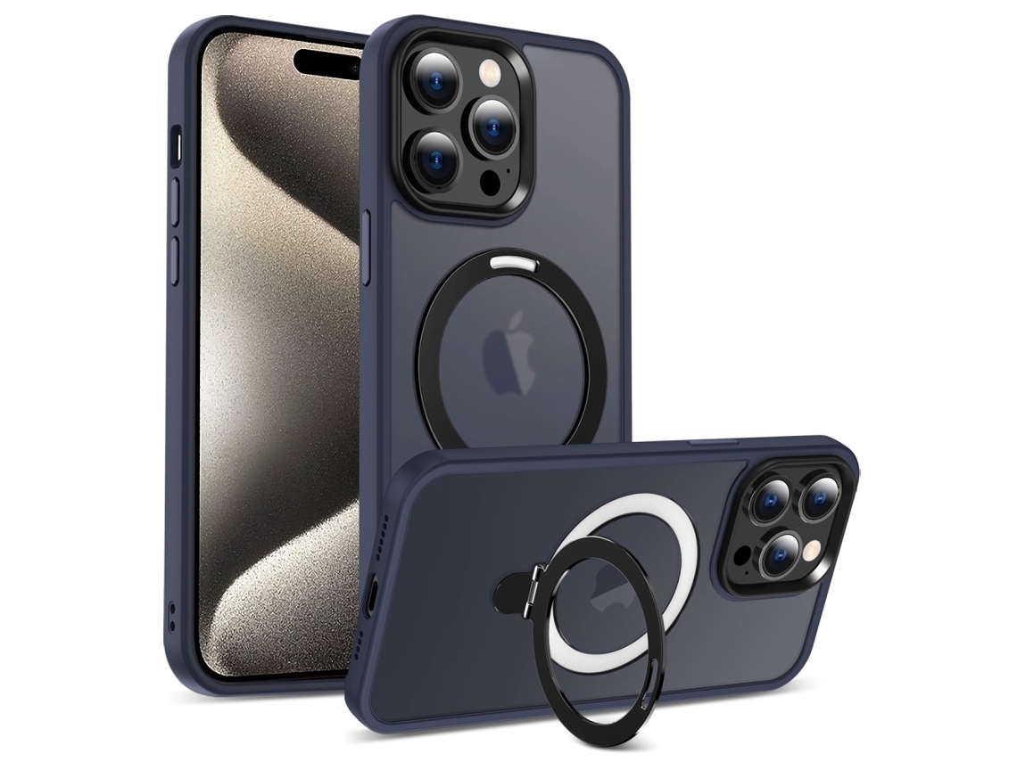 Suporte Casa Magsafe Para Iphone 15 Pro Pele Sintética Azul
