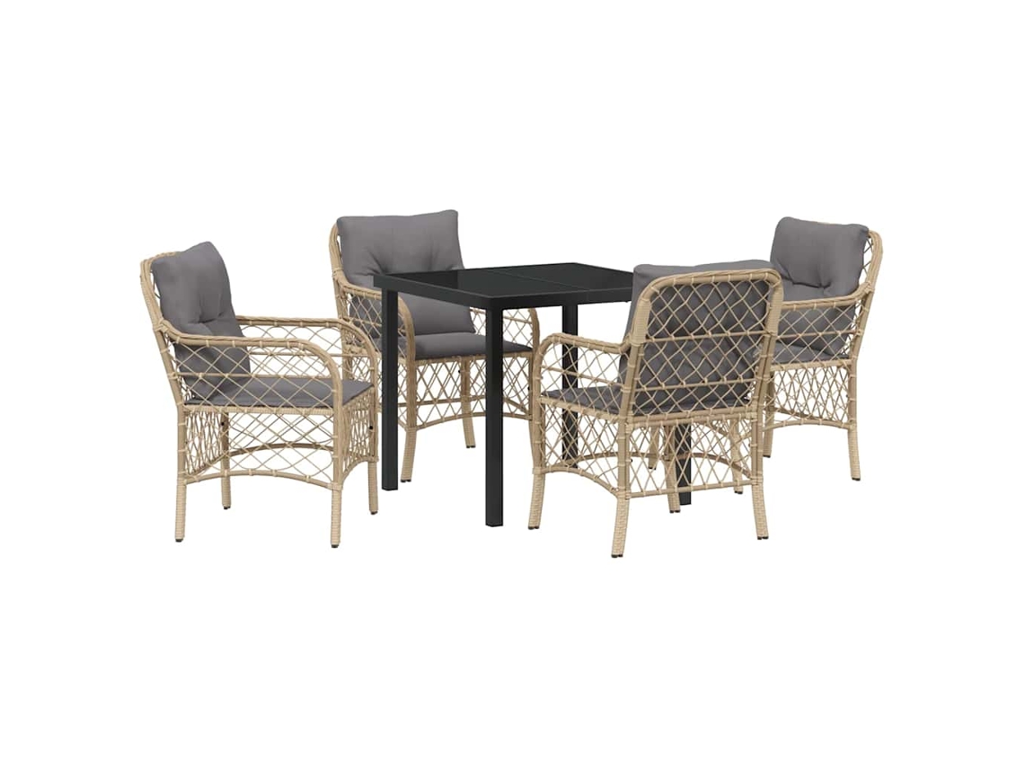 Conjunto 5 Conjunto De Jantar Para Jardim Vidaxl Bege Vime Pe (80 X 80 X 73 Cm)