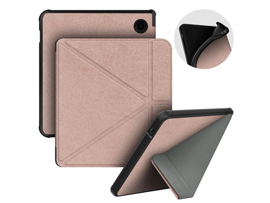 Capa Para E‑reader Kobo Libra Colour / 2 (7 Polegadas) Capa Protetora Couro Suporte Multi‑dobrável Czhhmart Ouro Rosa