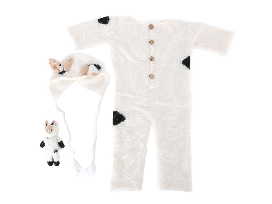 Primerox traje de Fotografia para Recém nascido Macacão Manta Boné Brinquedo Conjunto Bebê 0 3 Meses Branco