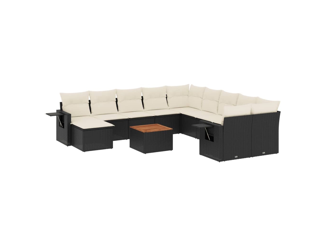 Conjunto de 12 Sofás de Jardim com Almofadões Vime Pe Preto MAISON EXCLUSIVE