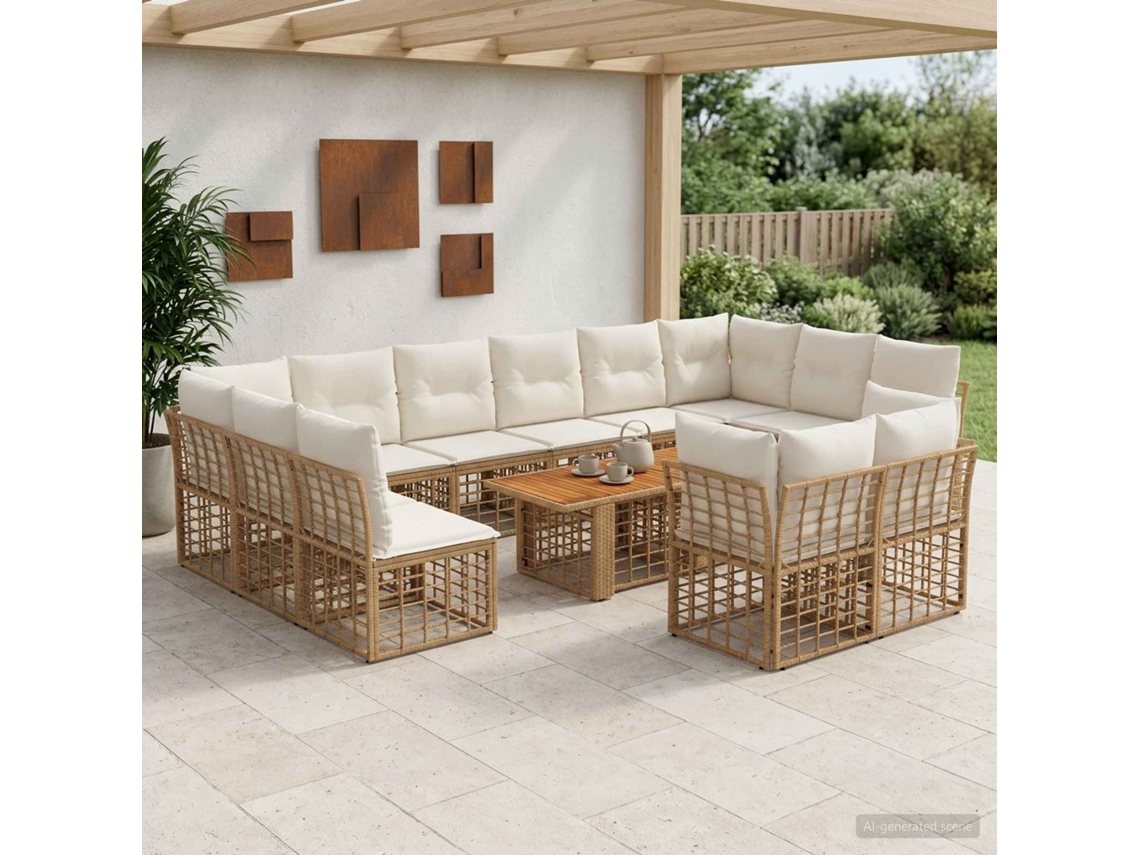 Vidaxl Conjunto De Sofá De Jardim 13 Unid. Natural E Branco Creme