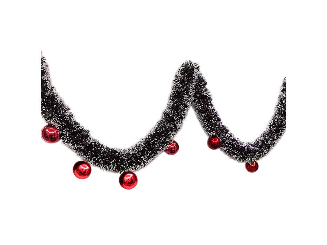 Tinsel de Natal verde escuro com bolas vermelhas e flocos de neve, 2m LAXISCREED