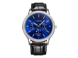 Relógio de pulso masculino analógico de quartzo com pulseira de PU, estilo formal (preto + azul)