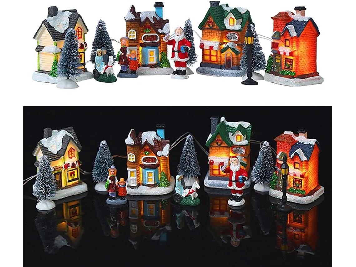 Conjuntos Village De, Casas De Village De Iluminação Por Led Com Estatuetas,