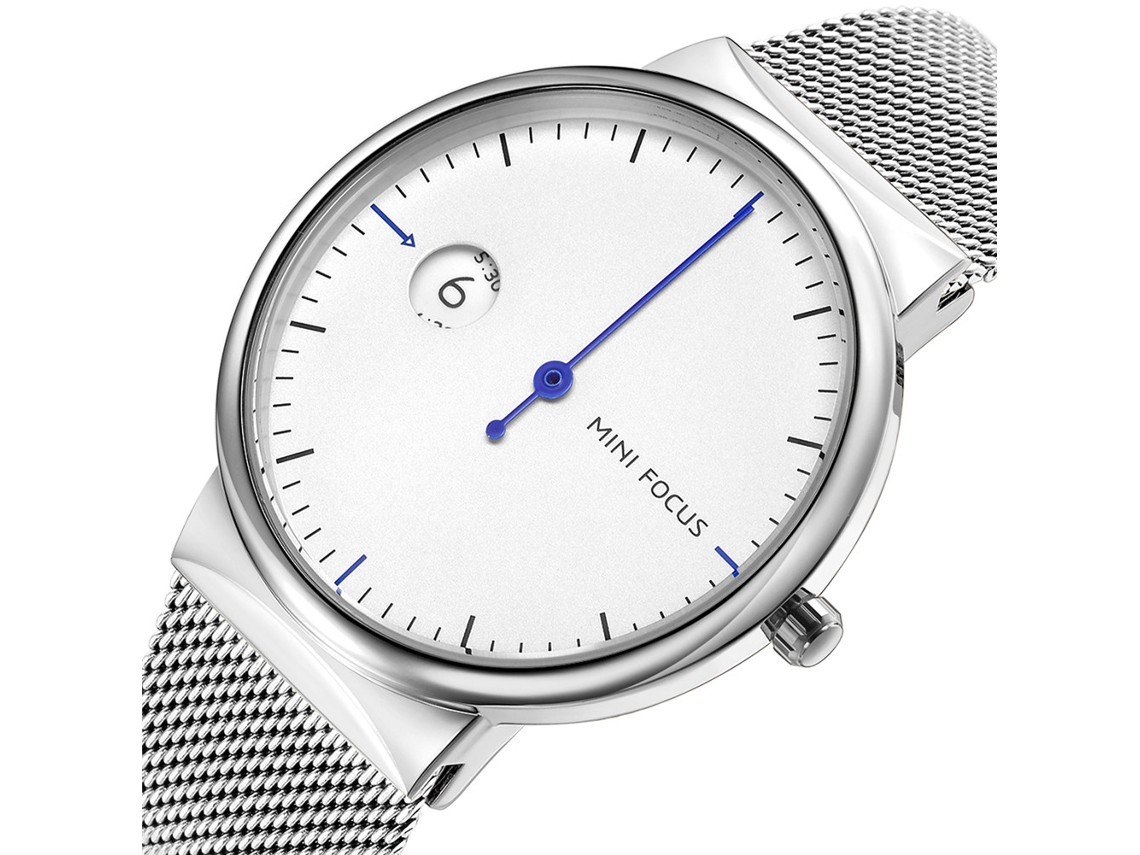 Relógio masculino de metal à prova d'água, com pulseira ajustável e design minimalista.