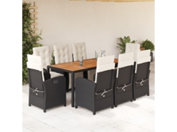 Vidaxl 9 Pcs Conjunto De Jantar P/ Jardim C/ Almofadões Vime Pe Preto
