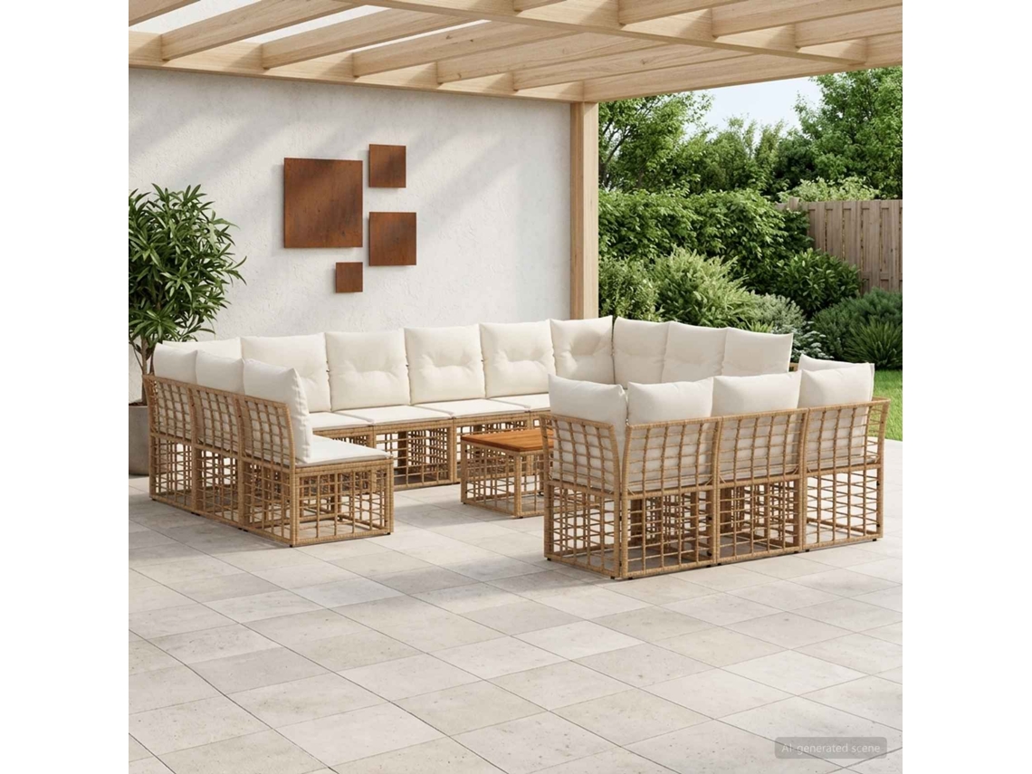 Vidaxl Conjunto De Sofás Para Exterior 14 Unid. Natural E Branco Creme