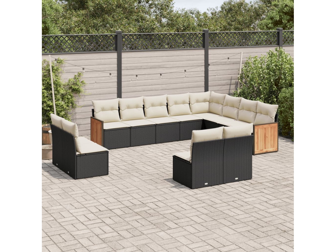 Vidaxl 12 Pcs Conjunto De Sofás De Jardim C/ Almofadões Vime Pe Preto