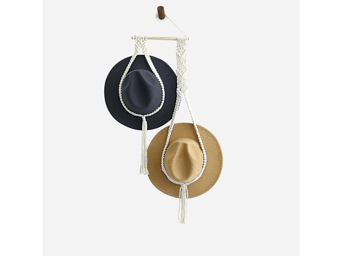 Cabide de Macramê para Chapéus, Estilo Boho, para Parede, Feminino, Branco, 105cm BRILVIBERA