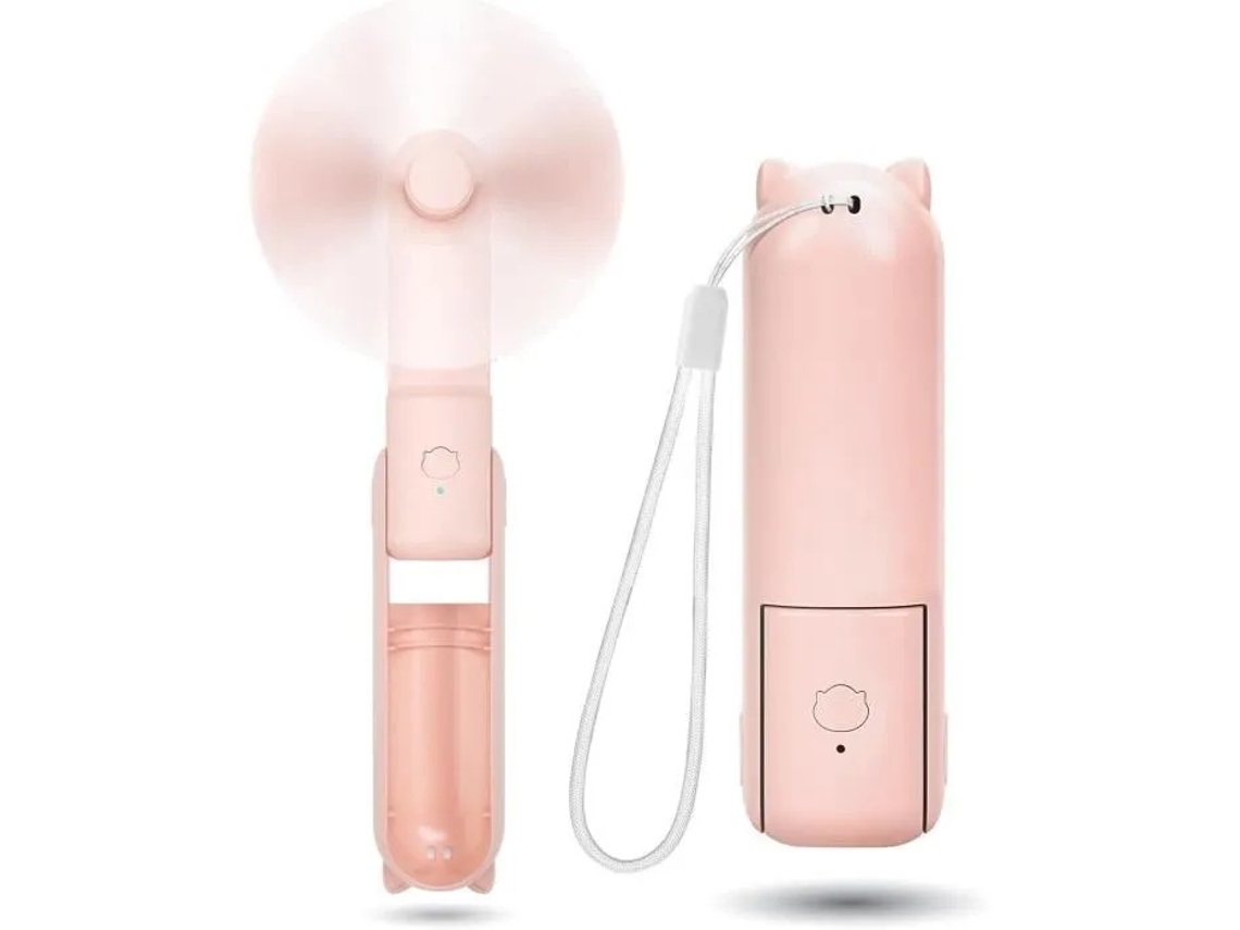Mini Ventoinha De Mão Recarregável, 3 Velocidades, Usb, Bateria, Viagem, Rosa