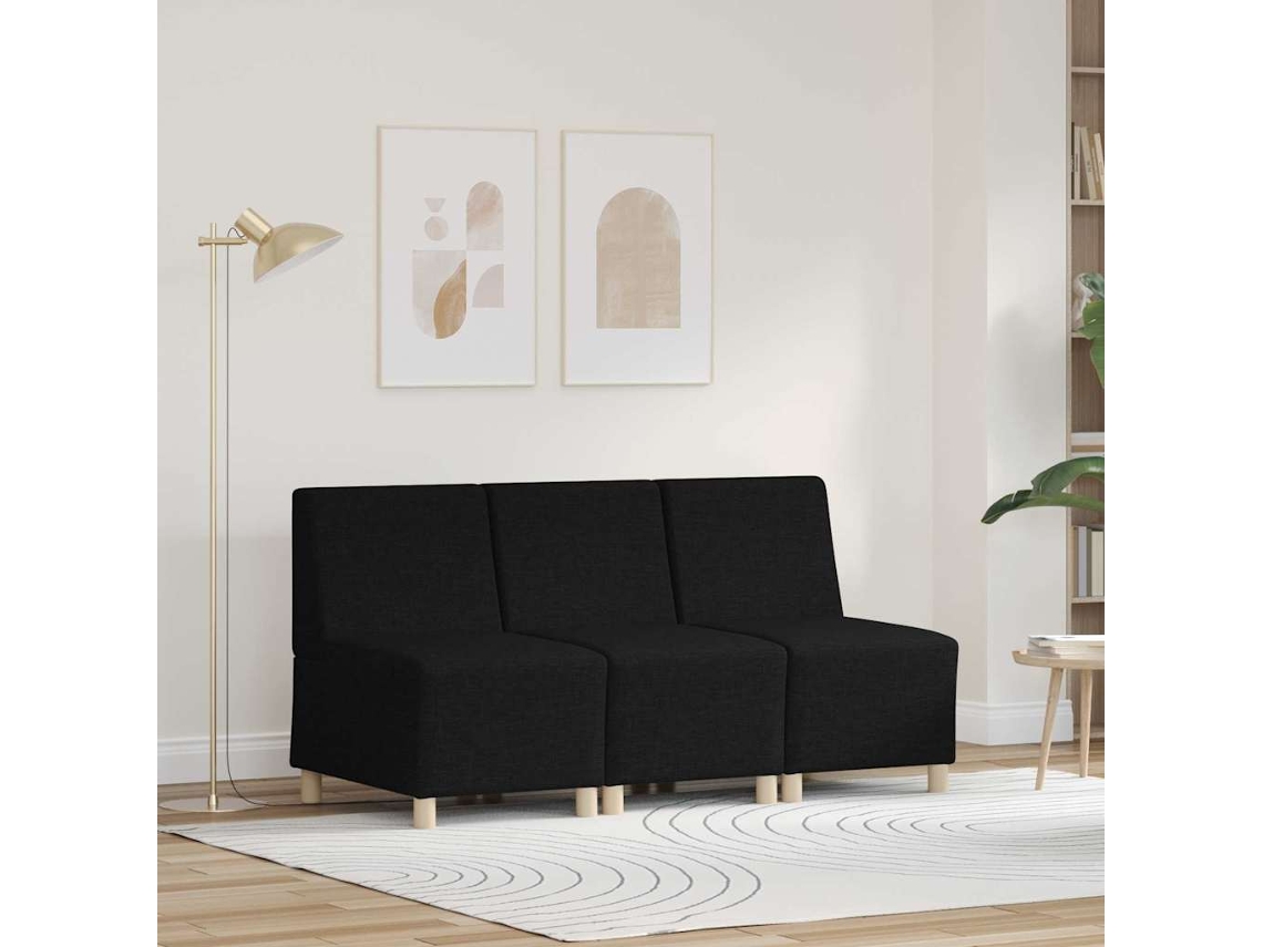 Vidaxl Unidade De Sofá Modular Sem Braços 3 Unid. Preto Tecido