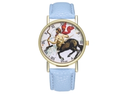 Relógio de Quartzo com Pulseira de Couro Estilo Simples Universal Centaurus Azul Claro para Estudante