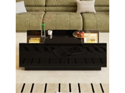 Mesa De Centro Moderna 105cm Com Armazenamento,luz Led Ambiente,tampo De Vidro E 2 Gavetas Pretas Mega Echo Trade Shop