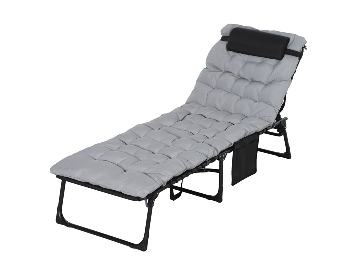 Cadeira de Sol Dobrável com Almofada,apoio de Cabeça e Bolso Lateral 58x189x32,5 cm cinza Claro BTFORUS