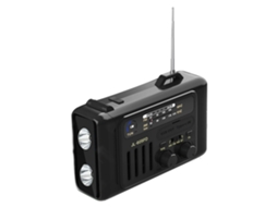Rádio de emergência AQUAFORGE com manivela, célula solar, lanterna led, bateria externa 4000mah