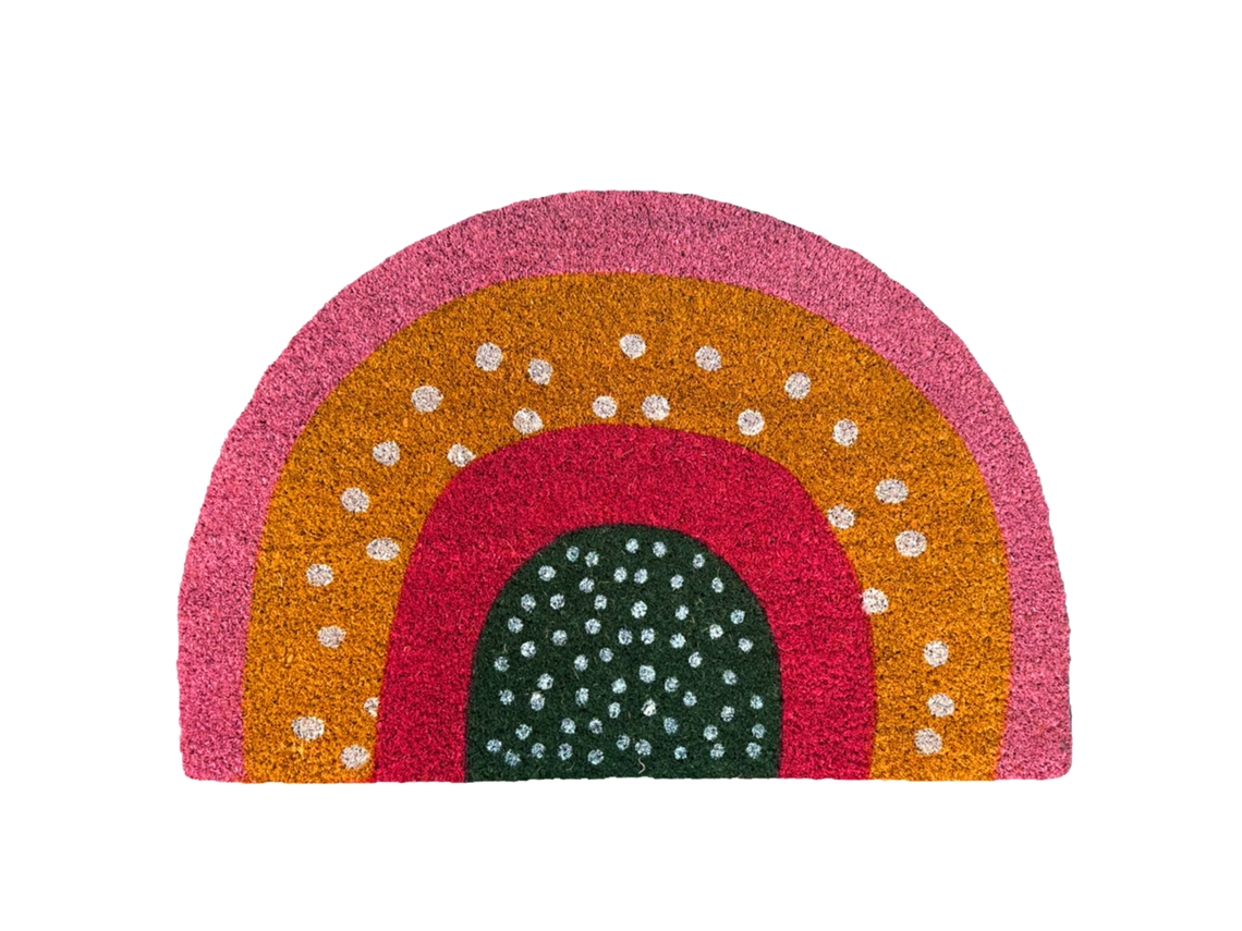 Relaxdays Capacho De Coco, Semicircular, Estilo Boho, 60 X 40 Cm, Interior Exterior, Antiderrapante, Multicolor
