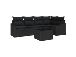 Conjunto 6 Sofá Exterior Vidaxl Preto Vime Pe (233,5 X 123,5 X 85 Cm)
