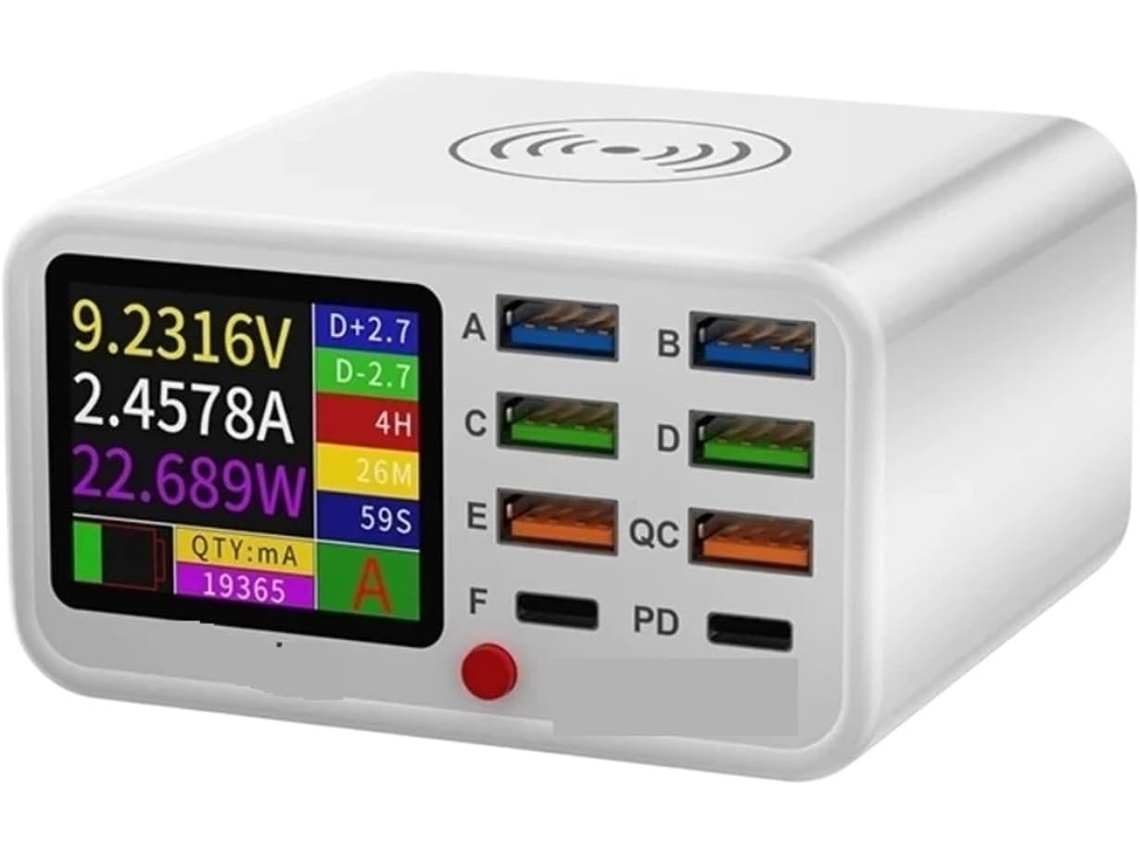 Carregador SFUSHOS com Detecção Visual de Corrente, Usb Rápido, 8 Portas