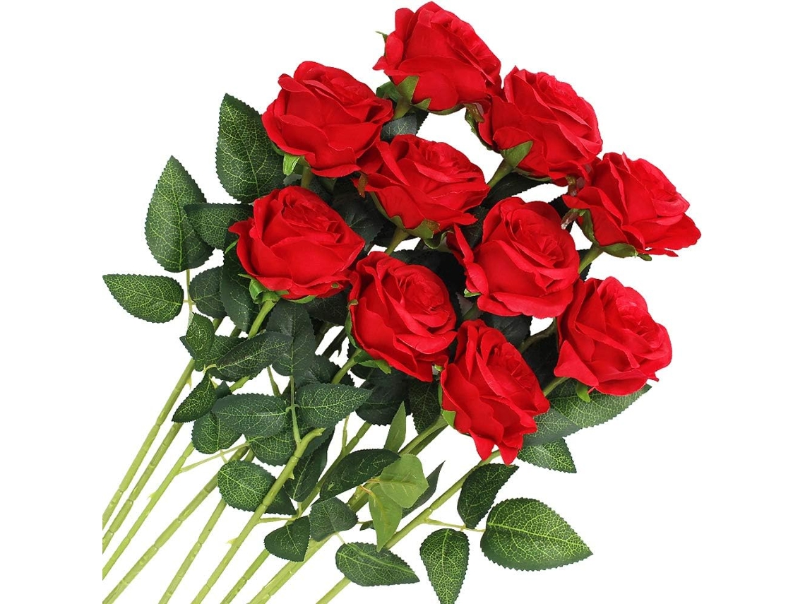 10 Rosas Artificiales De Seda Rojas De 50 Cm