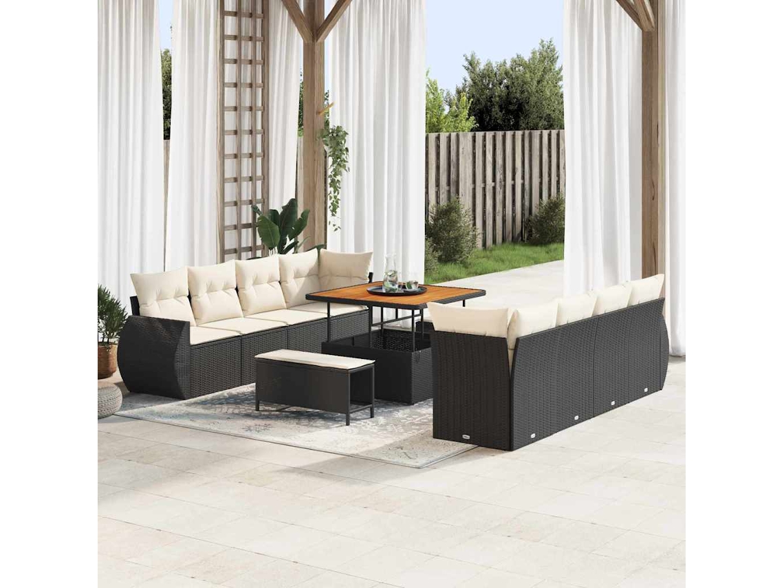 Vidaxl Conjunto De Sofá De Jardim 11 Unid. Preto Vime Pe