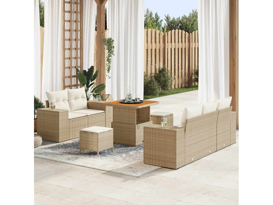 Vidaxl Conjunto De Sofá De Jardim 8 Pcs Bege Vime Pe