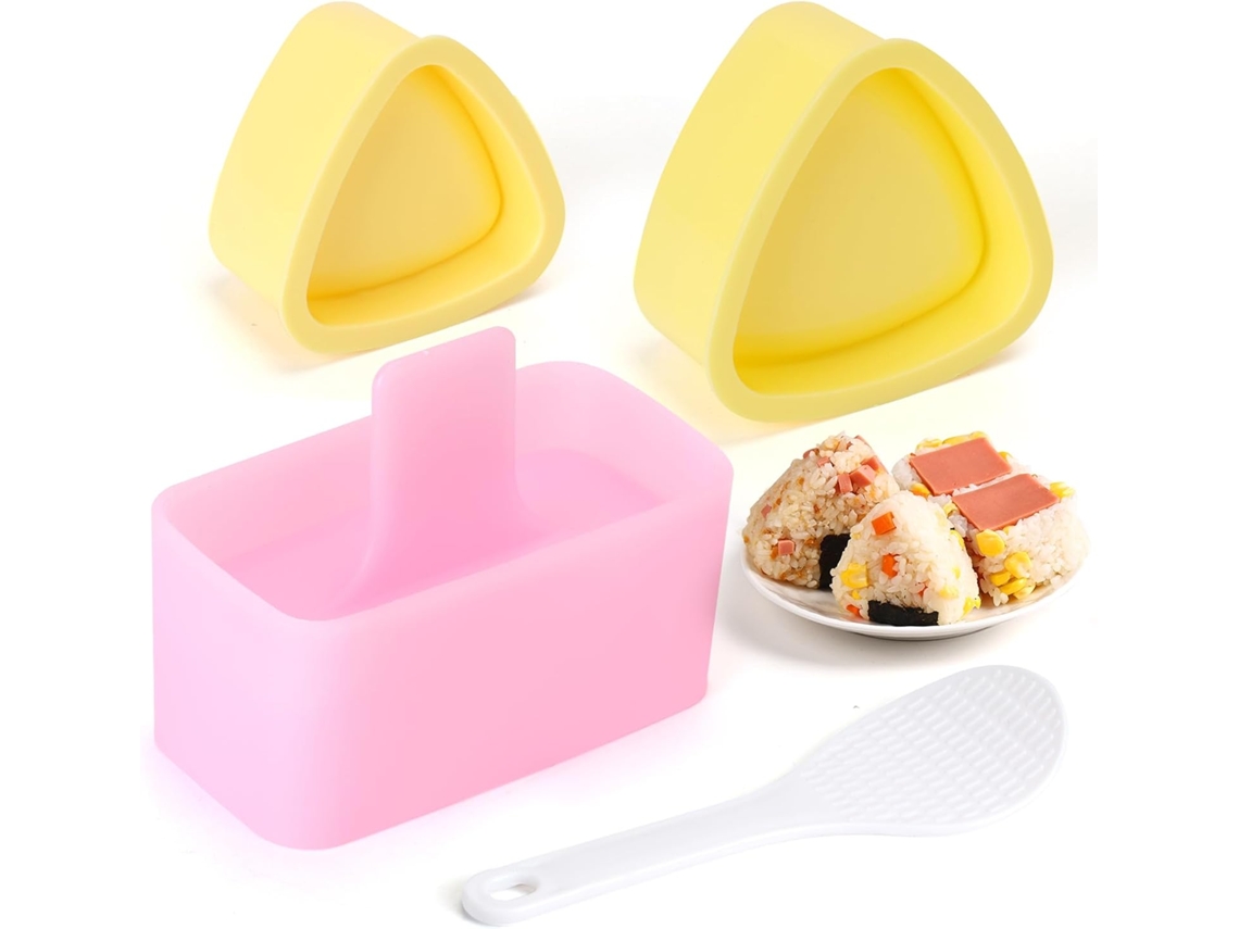 Conjunto 3 Moldes Sushi E Onigiri - Formas Arroz - Moldes Bolas Arroz - Uso Doméstico - Pp - Amarelo/rosa