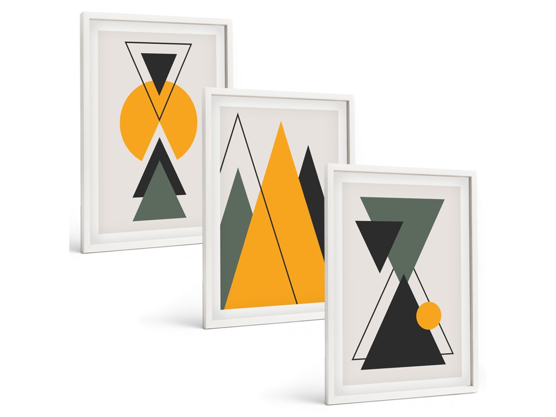 Galeria De Pinturas Murais Formas Geométricas Abstratas Moldura Branca Quadros Para A Sala De Estar Espelharte (3 Piezas De 40x60 Cm)