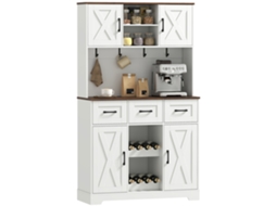 Amário de Cozinha Alto com Suporte para 8 Garrafas, 4 Portas, 3 Gavetas e Prateleiras Abertas PROFESIA BOYANG (100x38x172cm) Branco