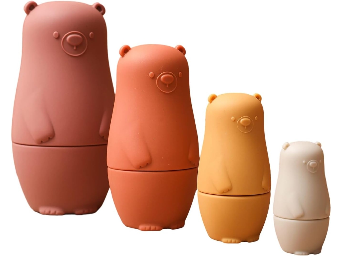 Conjunto De Bonecas Russas Empilháveis 4 Camadas Com Ursinho/pinguim