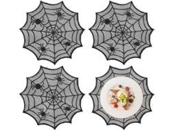 Conjunto De 4 Jogos Americanos Com Estampa De Teia De Aranha Em Renda Para O Halloween |