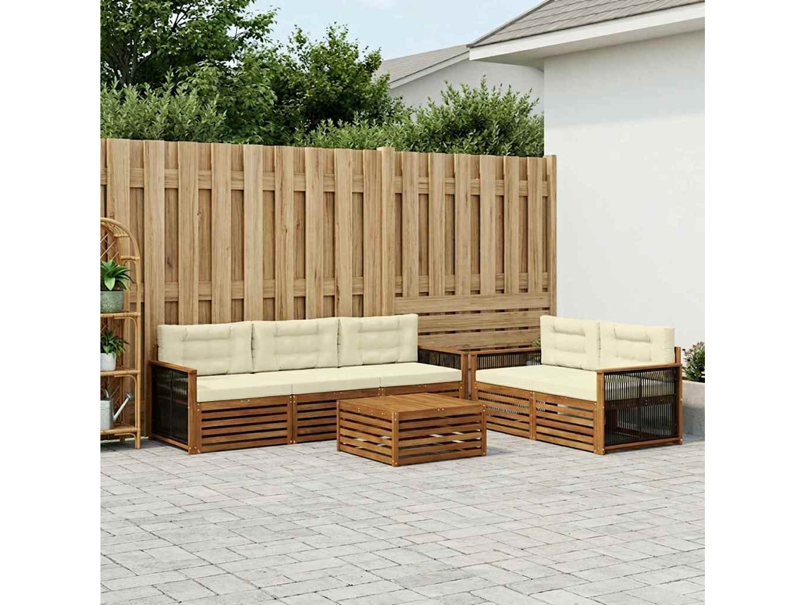 Vidaxl Conjunto De Sofás Para Exterior 6 Unid. Natural E Creme