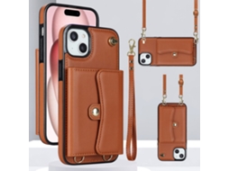 Suporte Casa Pega Para Iphone 15 Plus Pele Sintética Com Porta-cartões Castanho