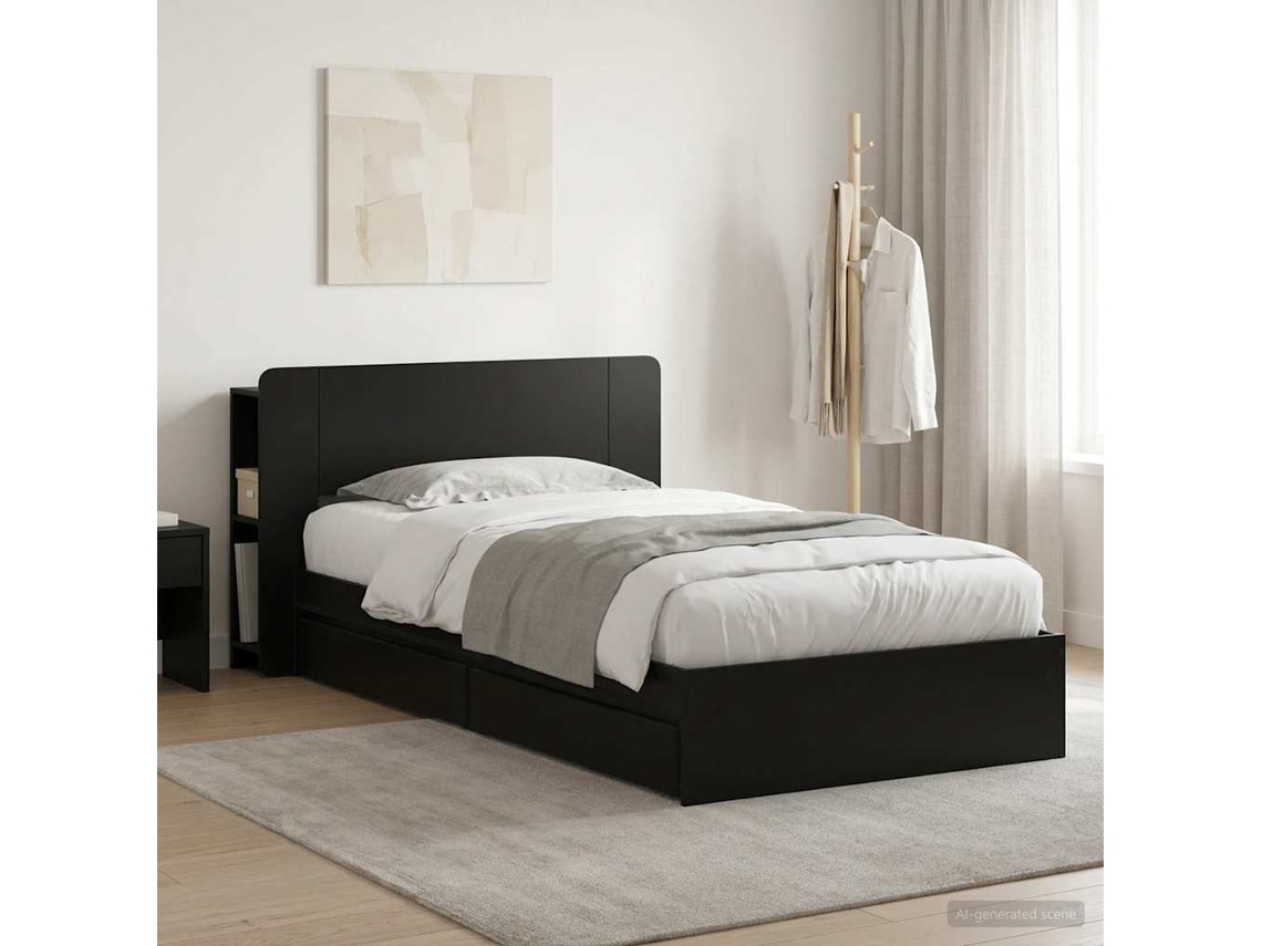 Vidaxl Estrutura De Cama Com Armazenamento Preto 75 X 190 Cm
