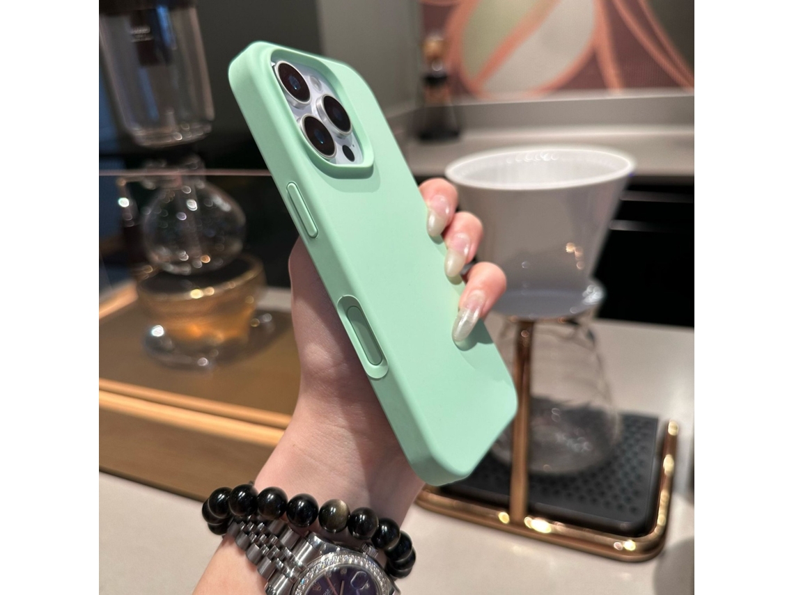 Capa Para Iphone 17 Happy Green Liquid, Feita De Silicone Com Botões Integrados.