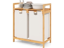 Cesto De Roupa Suja Independente Costway Em Bambu, 64 X 33 X 73 Cm, Com 2 Sacos Para Roupa Suja, Alça E Prateleira Superior, Branco