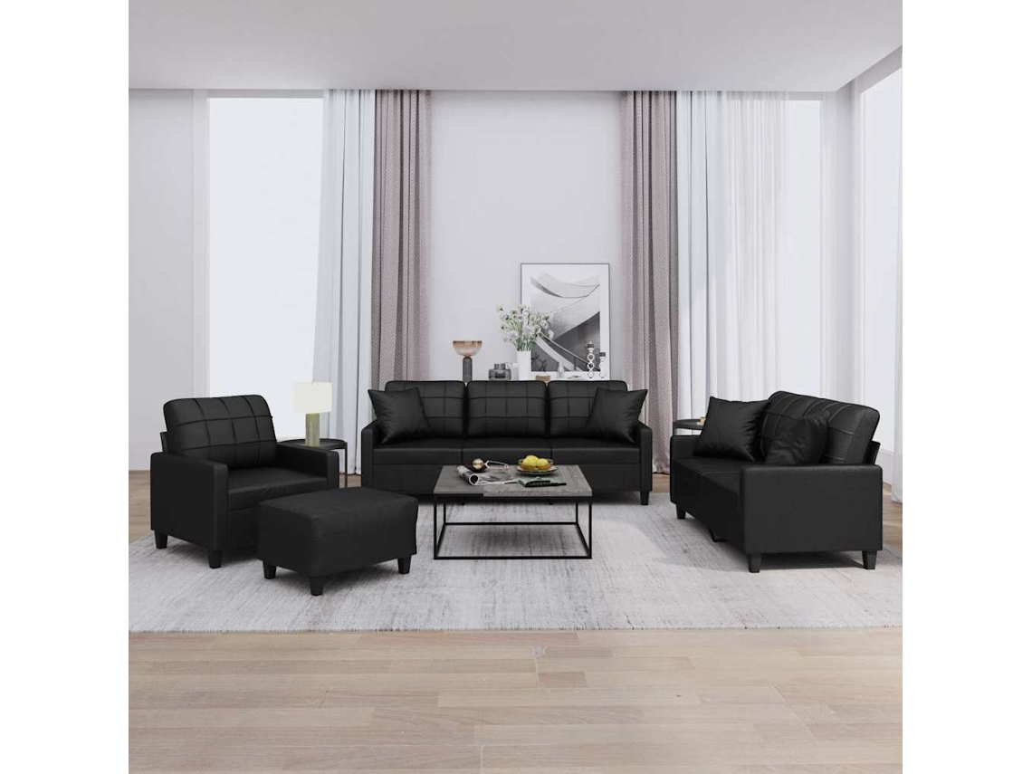 Vidaxl 4 Pcs Conjunto De Sofás Com Almofadas Couro Artificial Preto
