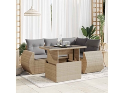 Vidaxl 5 Pcs Conjunto De Sofás P/ Jardim Com Almofadões Vime Pe Bege