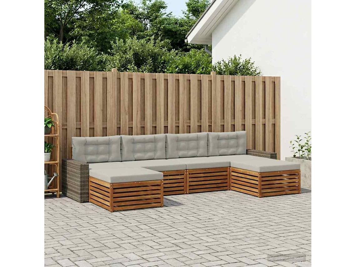 Vidaxl Conjuntos De Sofás Com Almofada 6 Pcs Madeira Sólida De Acácia